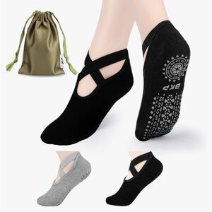 Women's Non-Slip Grip Yoga Socks - Black and Gray BKP